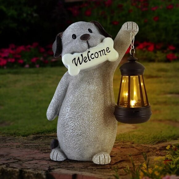 New Outdoor Dog Figurine with Solar Lantern, Yard, Patio & Lawn Decor